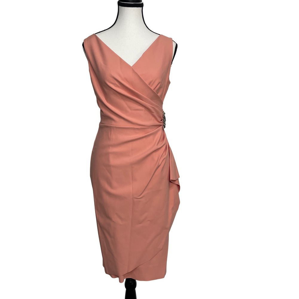NEW $229 Alex Evenings Side Ruched Cocktail Sheath Dress Bodycon Slimming Size 2
